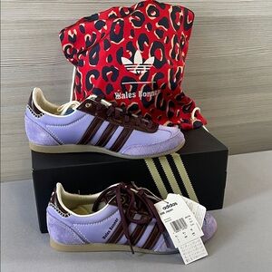 Adidas x Wales Bonner Collaboration Unisex Lilac and Maroon Japan Sneakers & Bag